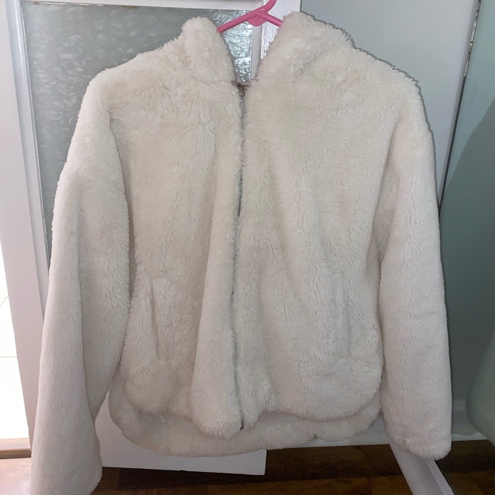 Forever 21 Plush White Zip-Up Jacket